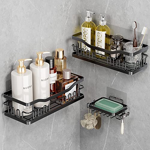 RTOGM 3 estantes de ducha, organizador de ducha de acero inoxidable inoxidable, organizador de ducha autoadhesivo, sin perforaciones, estante de ducha de gran capacidad para ducha interior, color