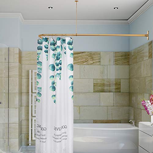 Artiwell Barra de cortina de ducha en forma de L, barra de cortina de ducha de esquina con soporte de techo (oro satinado/latón)