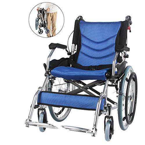 Silla de Transporte Liviana con Frenos de Mano de Bloqueo, Silla de Ruedas Manual de autopropulsión para discapacitados y Ancianos para fácil Transferencia (Azul)