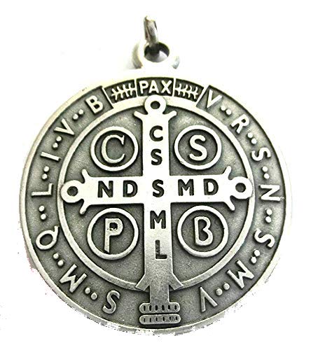 GTBITALY 60.050.30 Medalla de San Benito Plata Medida 48 mm con Anillo sacerdote exorcismo Hermana Iglesia sacerdote Santo