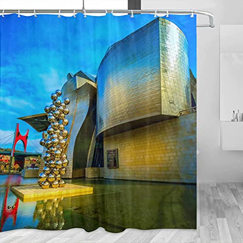 Spain Bilbao Cortina de ducha Viaje Decoración de baño Set con ganchos Poliéster 72x72inch (YL-05259)