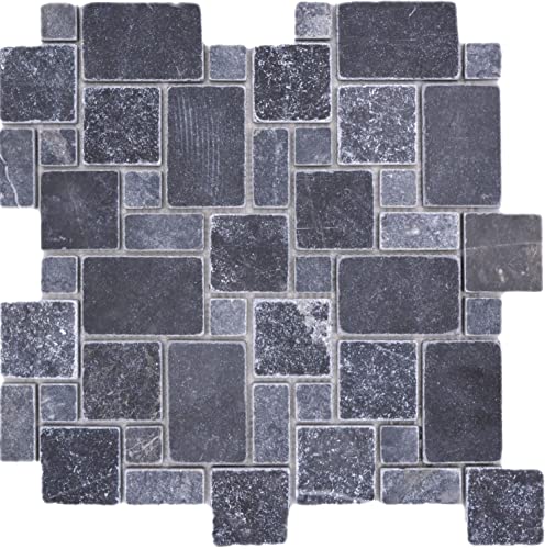 Azulejos de mosaico de piedra natural, mármol negro mate, para pared, suelo, cocina, baño, ducha, 1 alfombrilla
