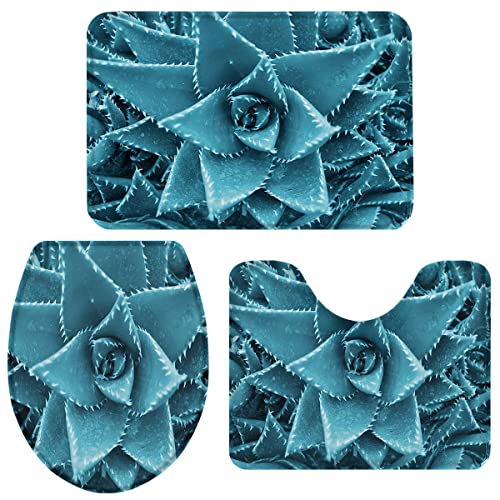 Pedestal Set Agave Azul Naturaleza Planta Alfombrilla De Ducha Microfibra Alfombras De Baño para Dormitorio, Ducha, Bañera