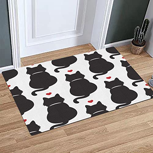 Alfombra Baño,Alfombra Ducha Antideslizante, Elementos continuos de la Silueta del Gatito de los Motivos del corazón en el Fondo Llano,Alfombra de baño para baño,Ducha,Dormitorio,Cocina,Puerta