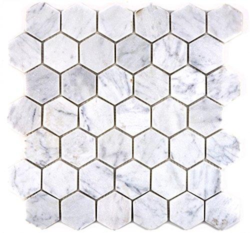 Mosaico de azulejos de mármol de piedra natural, hexagonal, mármol blanco, para pared, baño, ducha, cocina, espejo, revestimiento de bañera, placa de mosaico