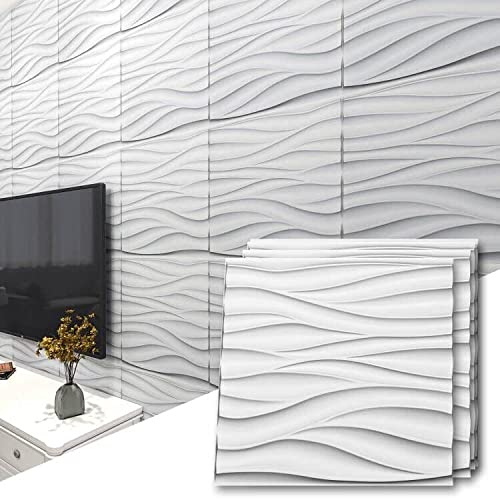 Art3d - Panel de pared de PVC ondulado en 3D，50x50cm, con cubierta blanca mate de 3m², para decoración de paredes interiores en sala de estar, dormitorio, vestíbulo, oficina, centro comercia