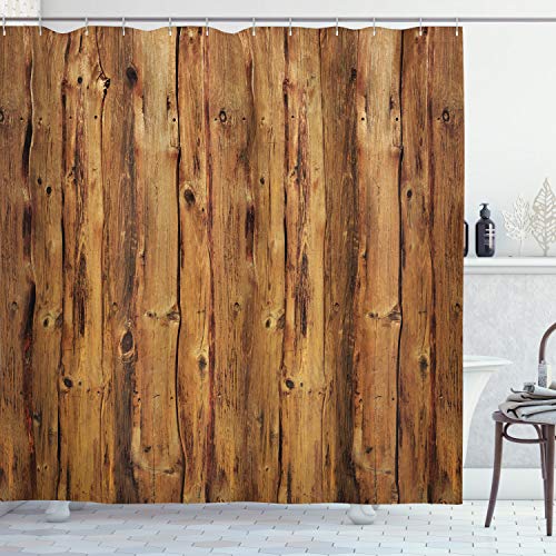 ABAKUHAUS Rústico Cortina de Baño, Madera Arte árboles forestales, Material Resistente al Agua Durable Estampa Digital, 175 x 180 cm, marrón