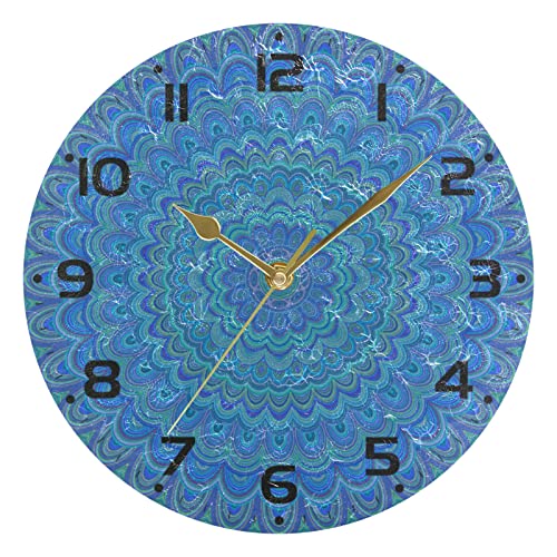 Reloj Boho Floral redondo de pared para decoración de la habitación del hogar, reloj de cuarzo atómico, silencioso, Png, azul, funciona con pilas, relojes de 10 pulgadas, para dormitorio, gimnasio