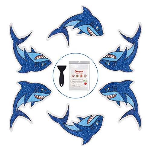 Secopad Pegatinas antideslizantes para bañera de tiburón, 20 hilos adhesivos antideslizantes para niños para ducha y bañera con raspador de alta calidad, cada uno de aproximadamente 4.7 x 3.2 pulgadas
