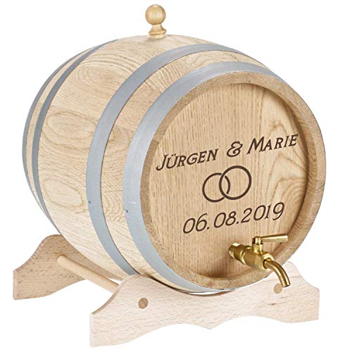 Uakeii elasto - Barril de madera personalizado con grabado incluido grifo de latón – pequeño barril de roble con nombre para cerveza, ron, whisky o vino hombre, papá, abuelo, amigos UVM (3 litros)