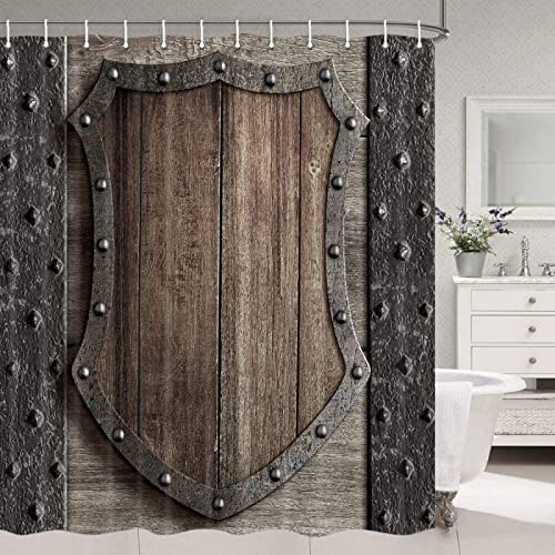 Cortina de Ducha Antimoho Edad Media Cortina Ducha 180x180 Antiguo Cortinas de Baño Tela Impermeable Cortina Ducha 3D Cortina Bañera con 12 Ganchos