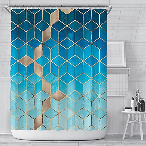 ZXCL Cortina de Ducha de baño con Estampado de mármol geométrico, Cortina de Ducha Impermeable con Gancho, mampara de baño S.3 150x180cm