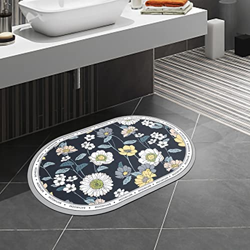 comfoyar Alfombra de Baño Súper Absorbentes de Agua, Secado Rápido Flores Almohadilla de baño Antideslizante, Fácil de Limpiar Almohadilla de Ducha para Suelo para Lavandería(40 x 60 cm, Oval)