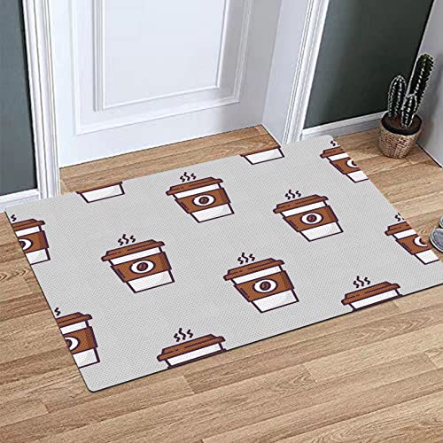 BOMEKS Alfombra Baño,Alfombra Ducha Antideslizante,EspressoCreative patrón Continuo con Tazas de café.Canela Gris,Alfombra de baño para baño,Ducha,Dormitorio,Cocina,Puerta