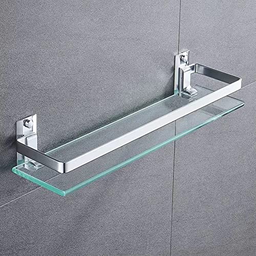 Melairy Estante de cristal templado rectangular de aluminio extra grueso para baño con arena plateada, montado en la pared, 25 cm