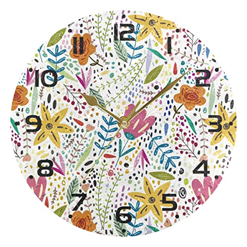 Reloj Boho Floral de mosaico redondo de pared Reloj de pared Decoración de la habitación del hogar Reloj sin garrapatas Cuarzo atómico Silencioso Png colorido funciona con pilas de 10 pulgadas