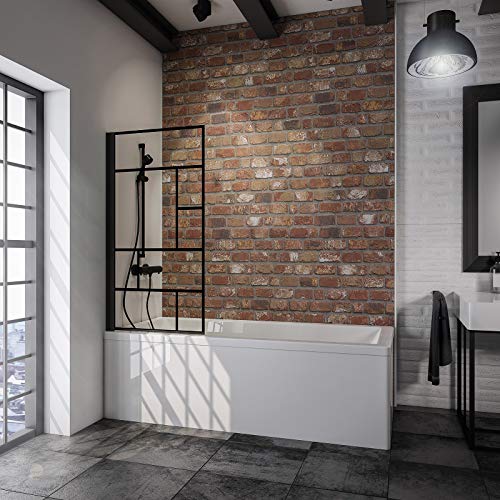 Schulte mampara ducha para bañera 80 x 140 cm, 1 hoja plegable, montaje reversible izquierda derecha, perfil negro y vidrio 5 mm con serigrafía, D1650-F 68 166
