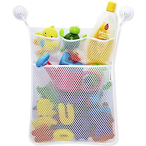 Red de malla, bolsa de almacenamiento, organizador de juguetes, para cuarto de baño y bañera, soporte con ventosa (45*52cm, Blanco)