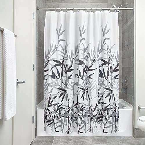 iDesign Anzu Cortina de ducha, Cortina de baño lavable a máquina de 183 x 183 cm, Cortinas con estampado floral para bañera o plato de ducha, Poliéster gris