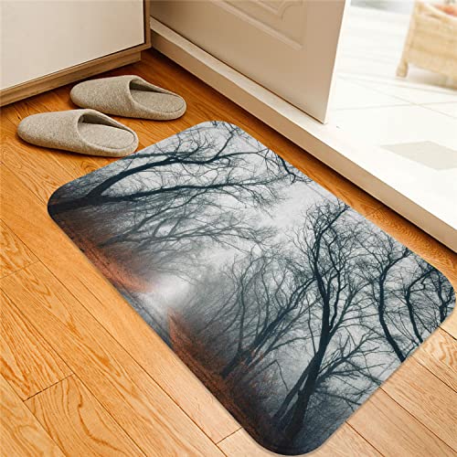 Alfombra de Baño Alfombra Ducha Antideslizante Suave Felpa,Camino místico hacia el cielo nublado de otoño Árboles Hojas amarillas doradas en el suelo Obra de arte, gris ro,Microfibra Alfombras 40x60cm