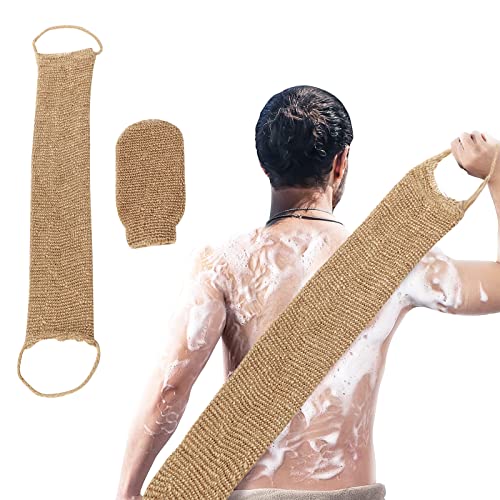 Dony Depurador de espalda natural para la ducha de hombres y mujeres Depurador corporal exfoliante de yute de 2 piezas - Guantes exfoliantes,guantes exfoliantes corporales para una limpieza profunda