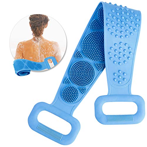 Ossky Cepillo de Ducha,Cepillo Cuerpo y Espalda Silicona de Baño para Masaje Limpiar Exfoliación,Suave y Seguro, Azul