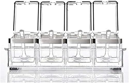 Cuatro rejillas una botella de condimento Caja de condimentos Frascos de especias Acrílico duradero Resistencia a la corrosión Condimento sólido Juego de tarros de especias Condimentos Suministros de