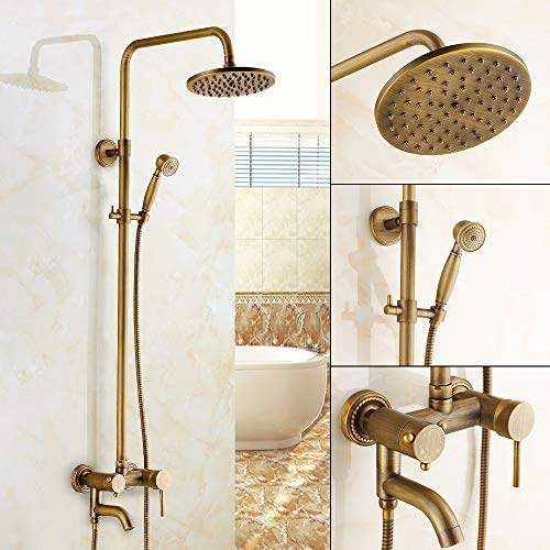 Grifo Ducha Vintage, Columna Ducha Vintage con Soporte Extensible, Sistema de Ducha Incluye Cabezal de Ducha de Lluvia, Grifo de Ducha y Bañera