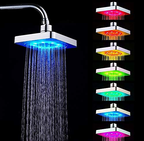 Cabezales de ducha - Kit de cabezales de ducha Cabezales de ducha cuadrados para baño en el hogar con luz romántica de 7 colores LED