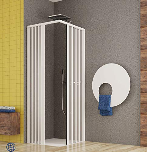 Cabina de ducha con 2 lados angulares de 80 x 120 cm, para discapacitados con apertura central.
