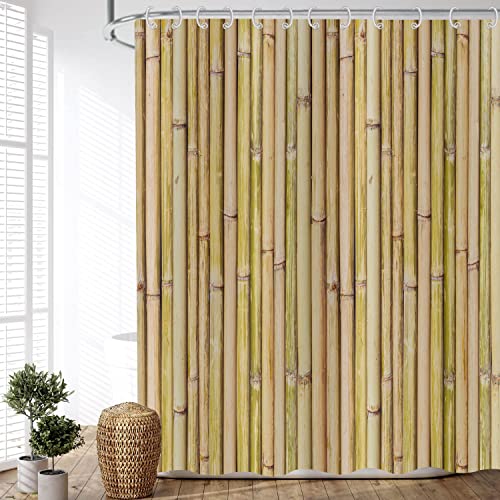 ASDCXZ Cortina de Ducha Bambú 180x200 cm, 3D Imprimir Naturaleza Verde Bambú Bambu Muro Lavables Cortina Baño Textil Impermeable Antimoho Cortina Ducha para Bañera con 12 Ganchos
