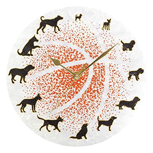 Divertido perro naranja pelota de baloncesto ronda oro reloj de pared hogar niñas decoración de habitación no garrapatas cuarzo atómico silencioso Png funciona con pilas 10 pulgadas de tiempo para