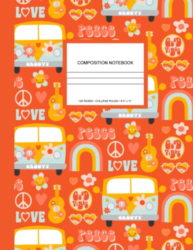 Composition Notebook: Bright Orange Retro Vintage Design Book, 120 Pages, College Ruled, 8.5