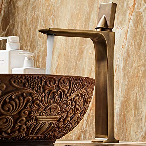 Grifo de lavabo de baño de bronce antiguo de cocina, grifo mezclador de agua fría y caliente, grifos de lavabo de baño de grúa, grifos altos EL1320 (alto)