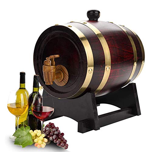 Barril de roble de 3 litros, barril de almacenamiento de whisky con grifo de madera, barril de vino de madera de roble vintage para cerveza, whisky, puerto de ron