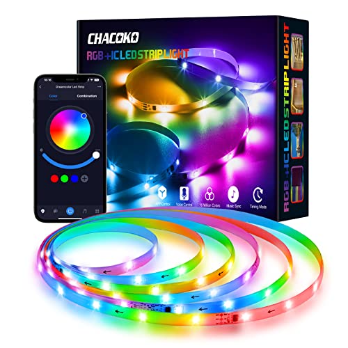 CHACOKO Tira LED RGB con IC 10M con Efecto Arco Iris Impermeable IP65, 240 LED Luces LED Bluetooth con 380 Efectos de Luz, con APP, Mando a Distancia, Modo Música, para Uso en Interiores y Exteriores