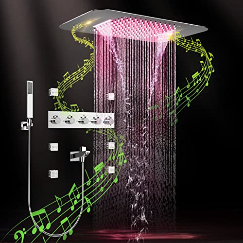 Sistema de ducha musical con alcachofa de ducha, 64 colores RGB, 580 x 380 mm, montaje en el techo