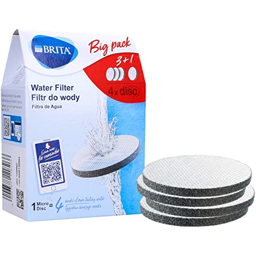 Brita Pack 4 Filtros para el Agua, Discos Filtrantes Compatibles con Botellas Brita que Reducen la Cal y el Cloro