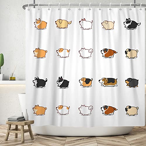 Ttincceer 152x183cm Perro de Dibujos Animados Cortina de Ducha Lindo Cachorro Gordo Caminar Cortina de baño Lindo Mascota Perro Animal Cortinas de Ducha con Gancho Impermeable bañera Cortina