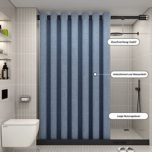 Moulaelos Cortina de ducha de tela con efecto antimoho para baño, impermeable y respetuoso con el medio ambiente, tela textil con 10 anillas de cortina de ducha, 180 x 180 cm, color azul