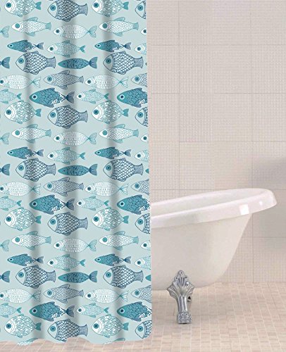 Sabichi Cortina de Ducha de PEVA Azul, 180 x 180 cm, diseño de pez bebé, Resistente al Moho, fácil de Limpiar, sin BPA, Incluye 12 Ganchos de plástico