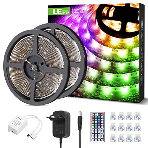 LE Tira Luz RGB 10M, Tira LED 300 SMD 5050, Multicolor y Regulable, Tira Luces LED RGB Impermeable IP65 con 20 Colores 8 Modos, Control Remoto de 44 Teclas, Tiras LED TV para Decoración, Paquete de 2