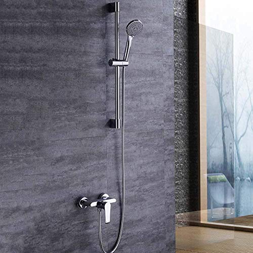 Sistema de ducha de latón Mezclador de ducha de baño cromado montado en la   pared con riel de pared de ducha de mano de 3 funciones Impulso de aire para   ahorrar agua
