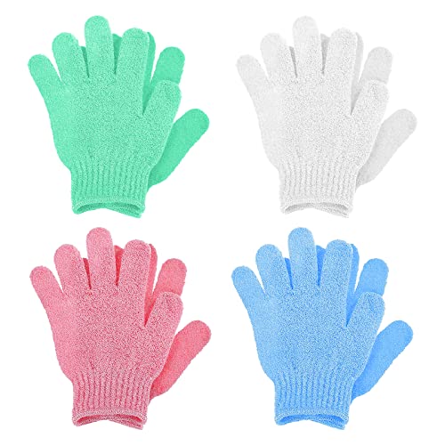 Sibba 4 pares de guantes de baño para ducha, guantes exfoliantes de lufa natural para cuerpo y cara removedor de piel muerta guantes de microfibra de doble cara para adultos y niños