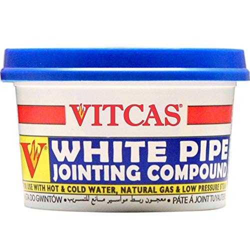 VITCAS Compuesto a prueba de fugas de unión de tubería blanca, utilizado con agua caliente o retenida, gas natural, gas LPG y vapor de baja presión, crea un sello hermético – Tina de 400 g