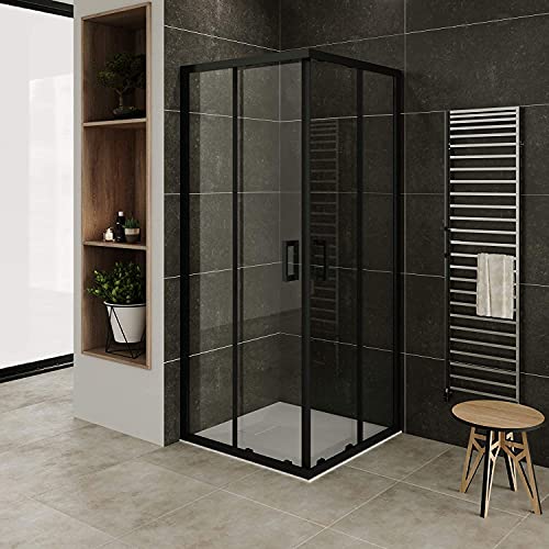 Cabina de ducha esquinera negra, altura 190 cm, puertas correderas (80 x 80 cm, altura 190 cm)