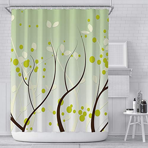 JZDH Cortina De Ducha De Baño Verde Pequeña Modelo De Los Árboles Frescos, De Tela Impermeable Plato De Ducha Cuarto De Baño con 12 Ganchos