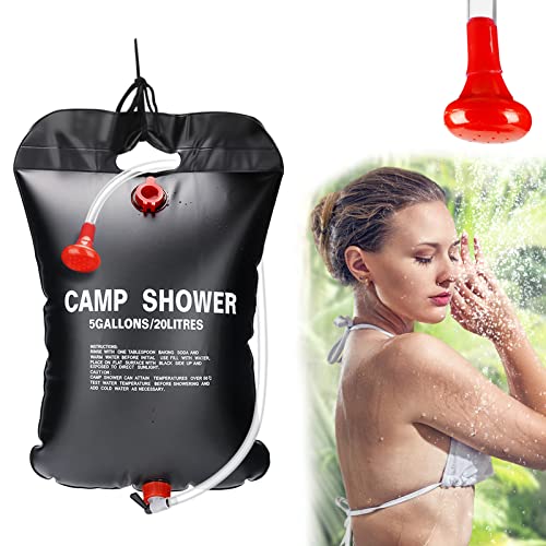 ASANMU Bolsa de Ducha Solar, 20 litros Ducha Solar para Camping con Manguera y Cabezal Bolsa Plegable para Ducha Portátil Bolsa de Agua Caliente para Camping, Senderismo, Escalada, Jardín Ducha