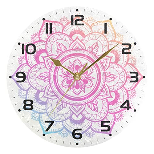 Reloj Bohemia Floral Moderno Moderno Reloj de Pared Redondo Decoración de la Habitación del Hogar Reloj Reloj de Cuarzo Atómico Silencioso Png Colorido Funciona con Pilas 10 Pulgadas Relojes de