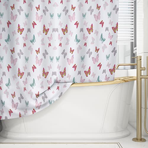 DALINA TEXTIL S.L Cortinas de Ducha, para baño, bañera, Impermeable, Resistente al Moho, Anti Moho y Impermeables 180 x 200 cm | 100% Polyester - Mariposas.